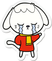 sticker of a cute puppy crying cartoon