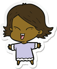 sticker of a happy cartoon girl