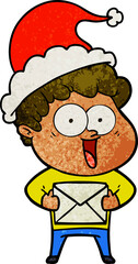 textured cartoon of a happy man wearing santa hat