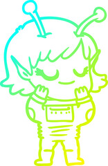 cold gradient line drawing smiling alien girl cartoon
