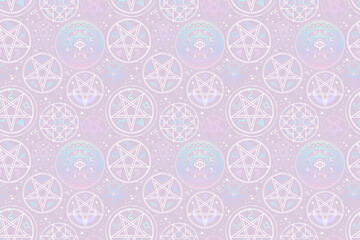 Seamless pattern of different mystical symbols and circles