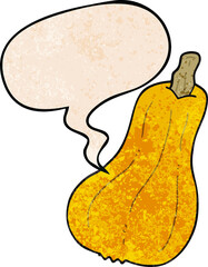 cartoon squash and speech bubble in retro texture style
