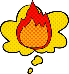cartoon fire and thought bubble in comic book style