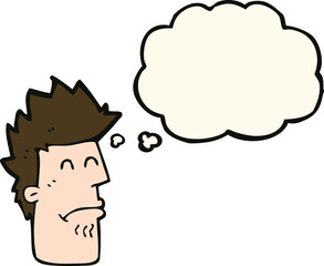 cartoon man feeling sick with thought bubble