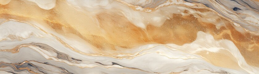Obraz premium Luxurious beige marble texture with gold veins, ideal for high-end design backgrounds, wallpaper, covers, or elegant product presentations. Panoramic banner.