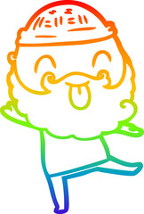 rainbow gradient line drawing dancing man with beard sticking out tongue