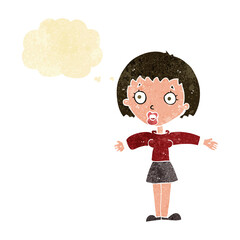 cartoon shocked woman with thought bubble