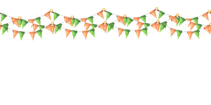 St. Patrick's Day bunting set isolated on white background. Pub party decorations, seamless Ireland borders. Eat, Drink and Be Irish. For design, decor, flyers, print