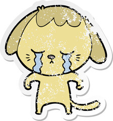 distressed sticker of a cartoon crying dog
