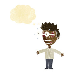 cartoon staring man with thought bubble