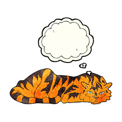 cartoon resting tiger with thought bubble