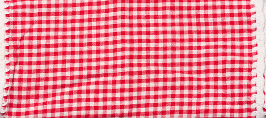 Cotton red-white kitchen towel, close up