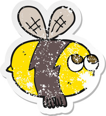 retro distressed sticker of a cartoon bee