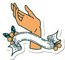 tattoo sticker with banner of a hand