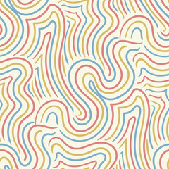 vector red yellow blue lines vintage seamless pattern on white.
