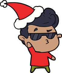 line drawing of a cool guy wearing santa hat