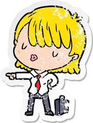 distressed sticker of a cartoon efficient businesswoman