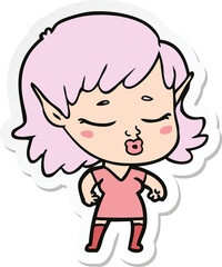 sticker of a pretty cartoon elf girl