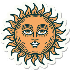 tattoo style sticker of a sun with face