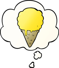 cartoon ice cream and thought bubble in smooth gradient style