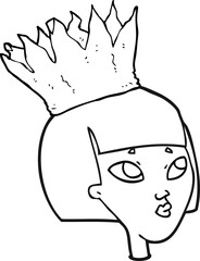 black and white cartoon woman wearing paper crown