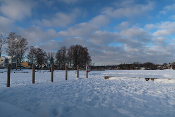 Winterday by a lake in Älta near Stockholm in Sweden