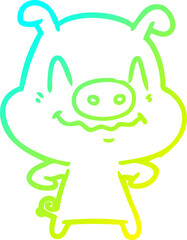cold gradient line drawing nervous cartoon pig