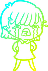 cold gradient line drawing cartoon girl crying