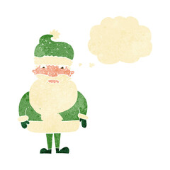 cartoon grumpy santa claus with thought bubble