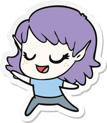 sticker of a carton happy elf girl dancing