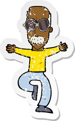 retro distressed sticker of a cartoon old man wearing big glasses