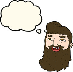cartoon man with beard laughing with thought bubble