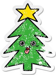 distressed sticker of a cute cartoon christmas tree