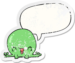 cartoon frog and speech bubble distressed sticker