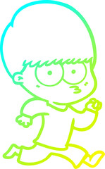 cold gradient line drawing nervous cartoon boy