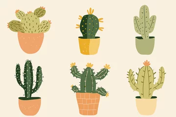 Stickers pour porte Cactus en pot set of cliparts of simple cacti in pots in a minimalist style in pastel colors