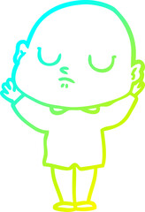 cold gradient line drawing cartoon bald man