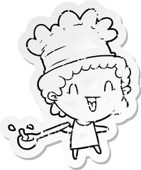 distressed sticker of a cartoon chef