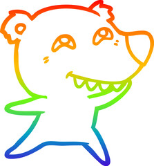 Obraz premium rainbow gradient line drawing cartoon bear showing teeth