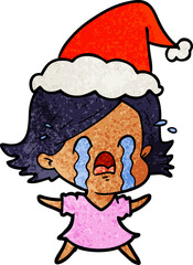 textured cartoon of a woman crying wearing santa hat