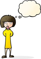cartoon curious woman with thought bubble