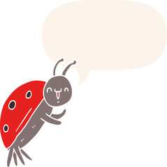 cute cartoon ladybug and speech bubble in retro style
