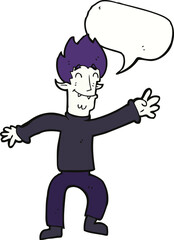 cartoon happy vampire man with speech bubble