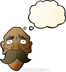 cartoon sad old man with thought bubble