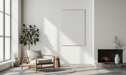blank picture frame mockup in a room with plants and wooden floor