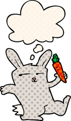 cartoon rabbit with carrot and thought bubble in comic book style