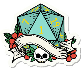 natural one d20 dice roll sticker