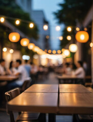 Fototapeta na wymiar Photo Of Bokeh Background Of Street Bar Beer Restaurant, Outdoor, People Sit Chill Out And Hang Out Dinner And Listen To Music Together In Avenue, Happy Life.