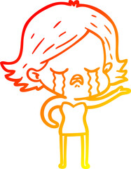 warm gradient line drawing cartoon girl crying