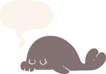 cartoon seal and speech bubble in retro style